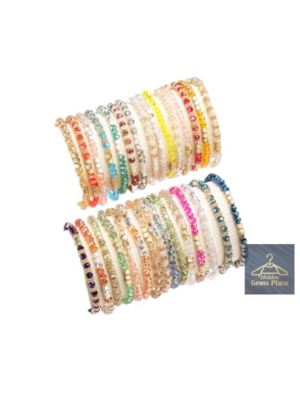 30 Stackable Crystal Glass Bead Bracelets Boho Stretch Cuff Jewelry Set